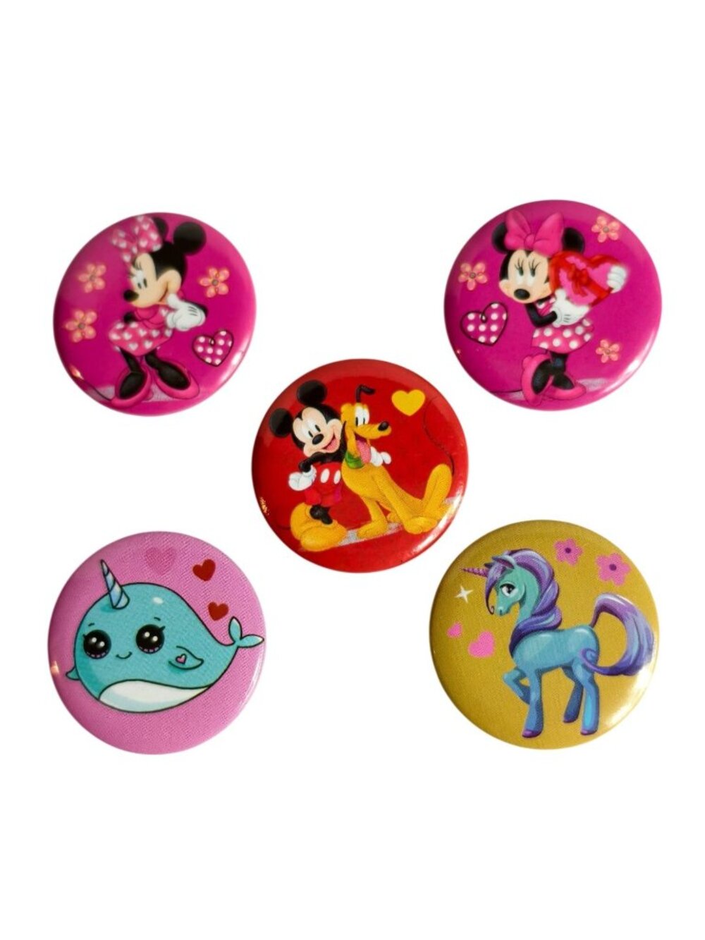 Disney Minnie and Mickey Pins Pinback Buttons Disneyland Souvenir Unicorn Narwha